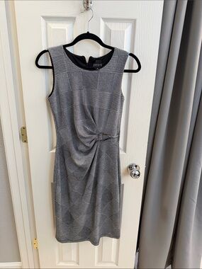 Enfocus Studio Gray & Black Plaid Twist Sheath Dress